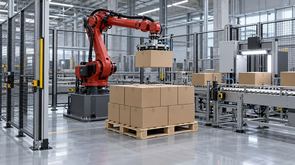 Celda robotizada para el manejo de cajas y la formación de pallets.
