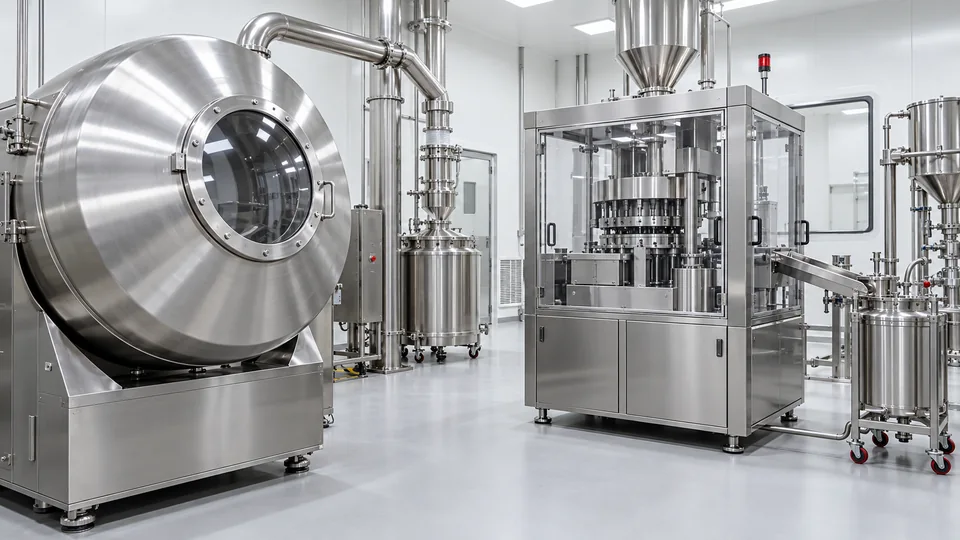 Equipos de recubrimiento y compresión para la fabricación de formas sólidas farmacéuticas.